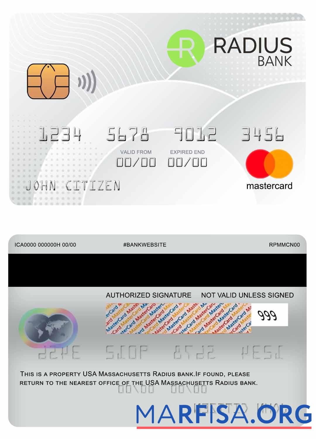 Downloadable USA Massachusetts Radius Bank mastercard sample